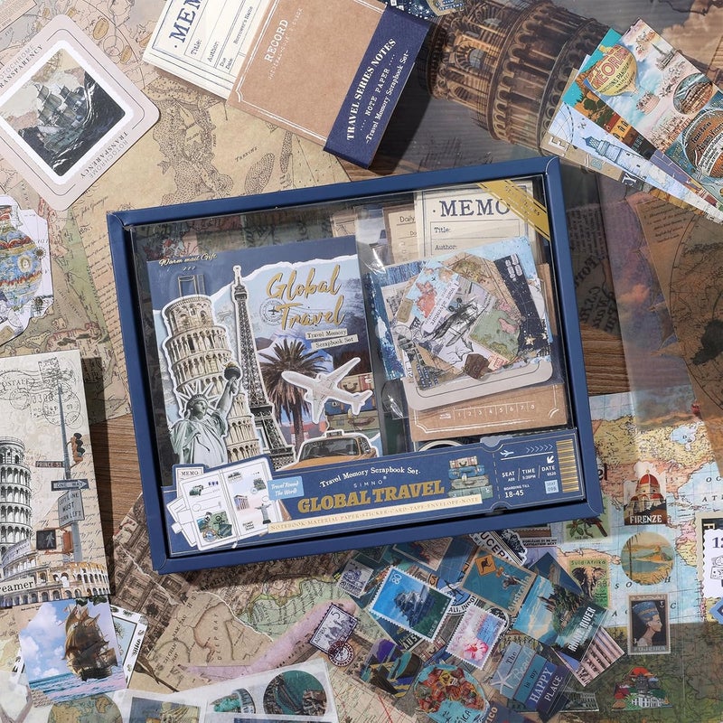 Auguro World Travel Scrapbook Kit A6 Grid Notebook Stationery Junk Journal Kit Scrapbooking Supplies Kit Craft DIY Gift for Adult Teen Girl - Image 2